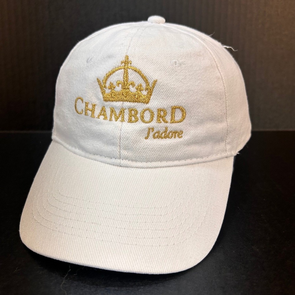 Chambord Crown Logo Mens White Chambord Hat Gold J'adore Embroidery OSFM